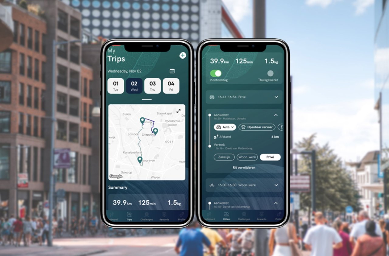 Telefoon met innovatieve app voor duurzamer reizen.